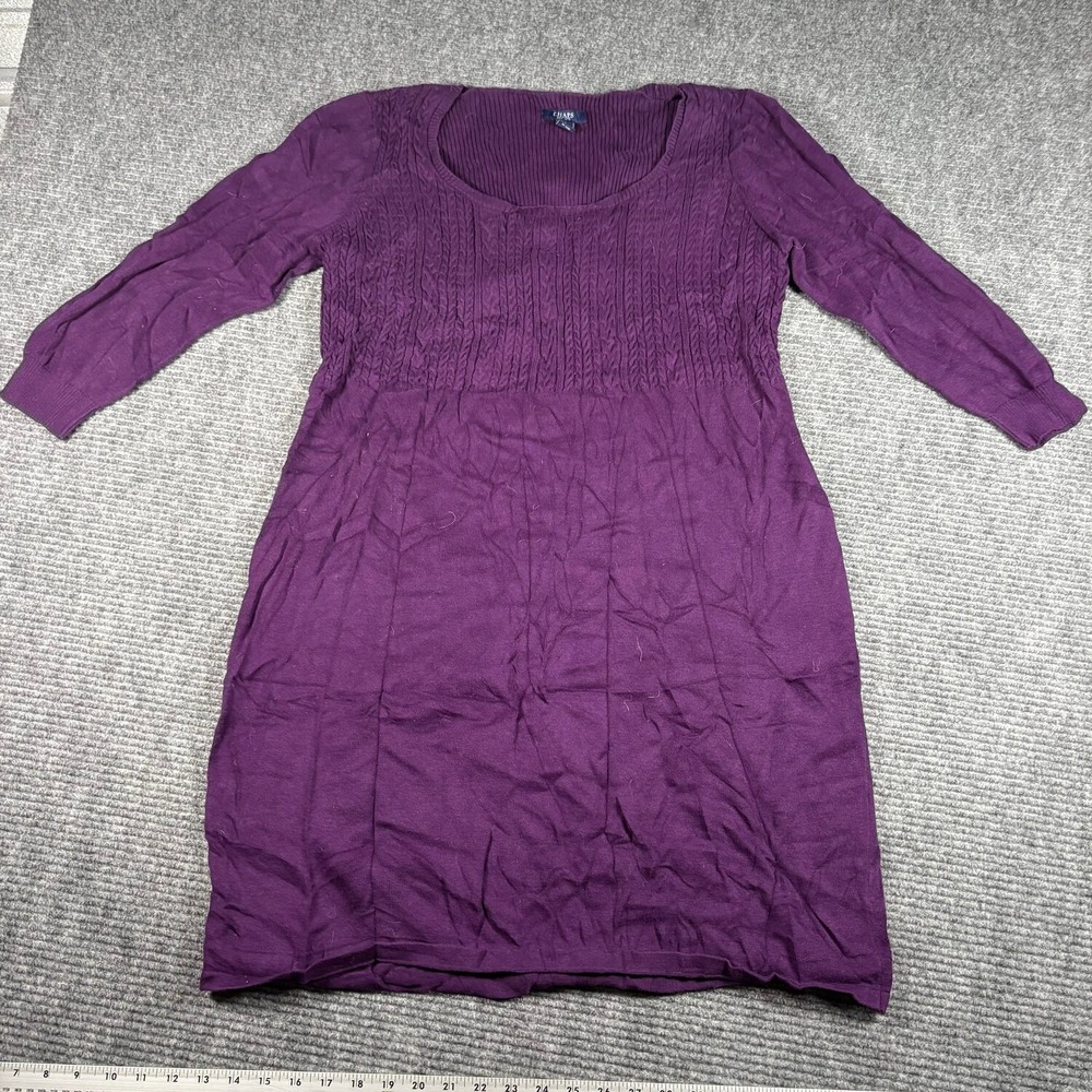 Chaps Sweater Dress Womens XL Purple Excellent Cable Knit Empire Waist Scoop